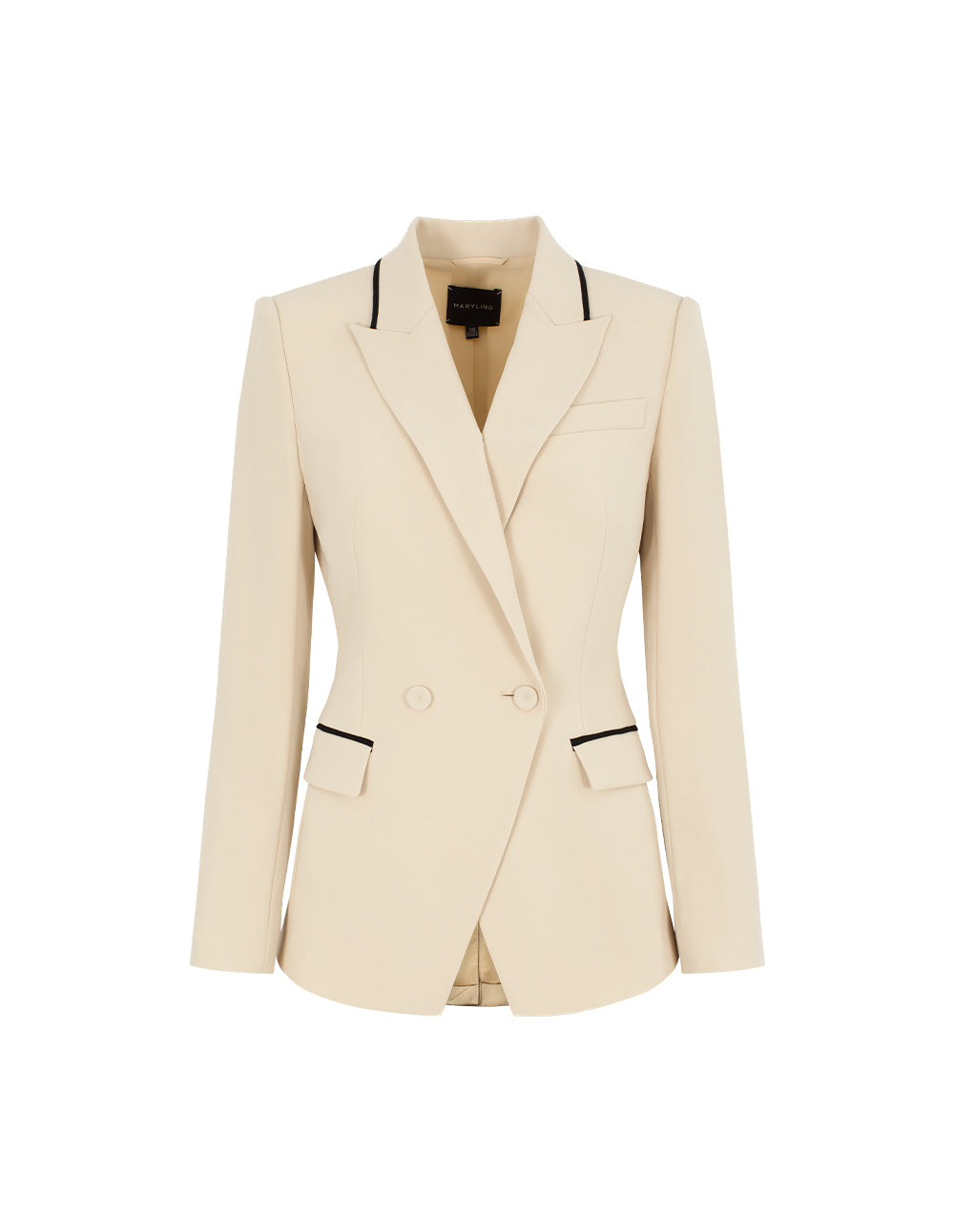 MARYLING Black-Trim Peaked Lapel Double-Breasted Blazer