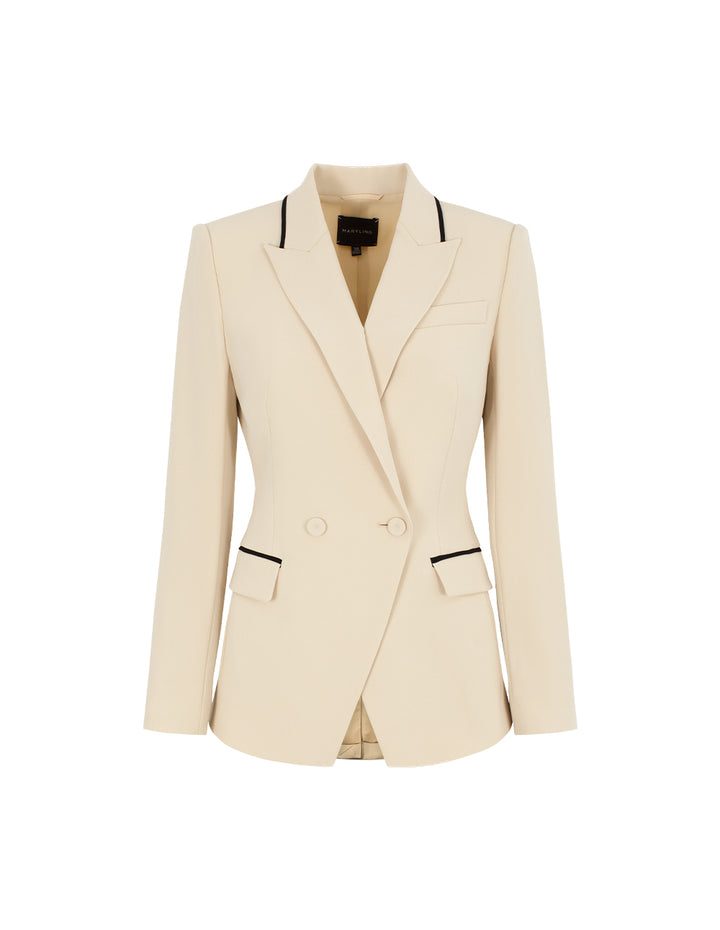 MARYLING Black-Trim Peaked Lapel Double-Breasted Blazer
