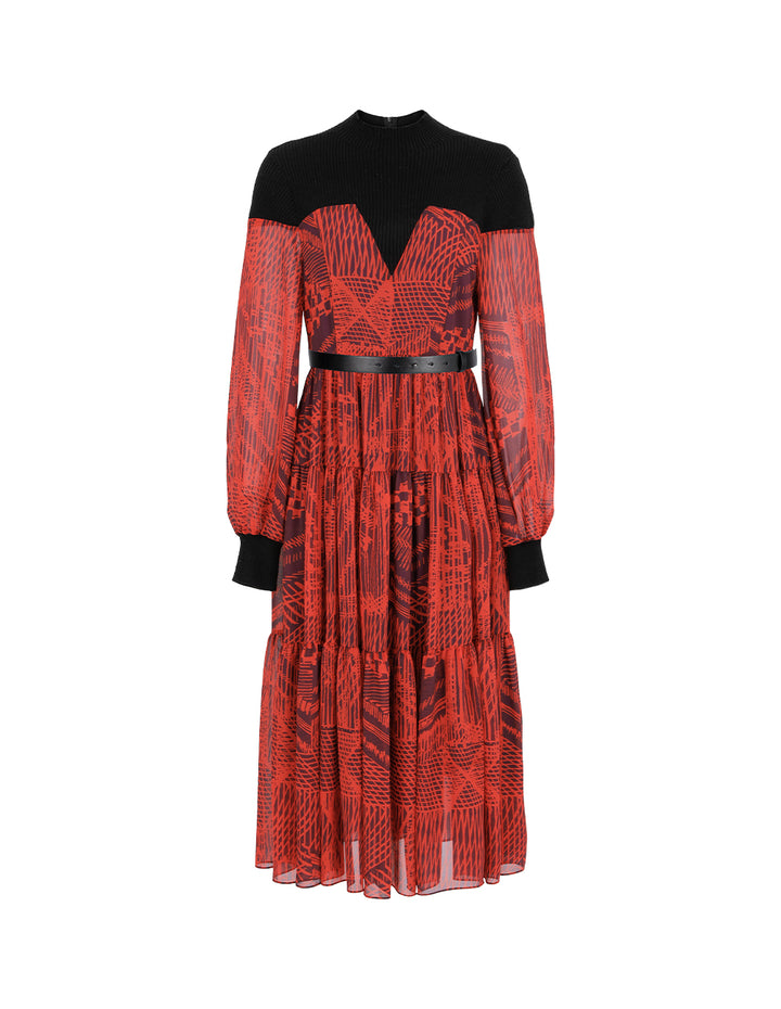 MARYLING Patchwork Knit Print Midi Dress