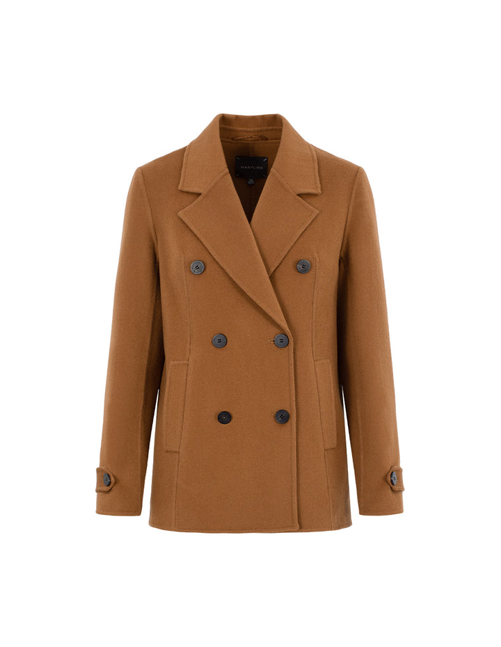 MARYLING Notched Lapel Long-Sleeved Double-Breasted Wool Coat