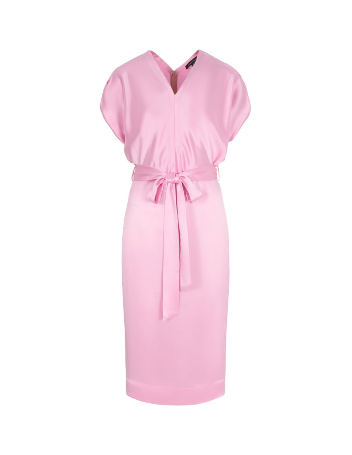 MARYLING Blush Pink V-Neck Belted Midi Dress
