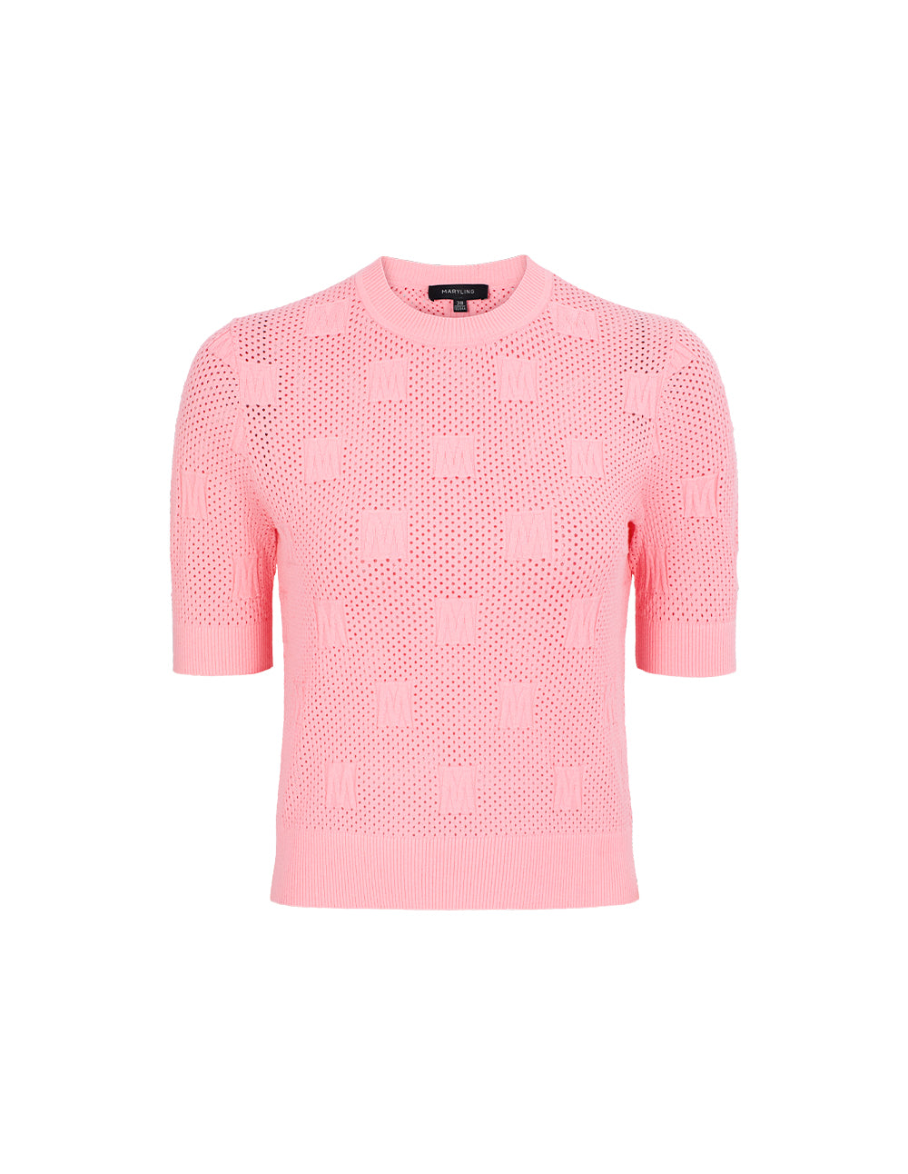 MARYLING Round Neck Half-Sleeve Mesh Knit Sweater Pullover