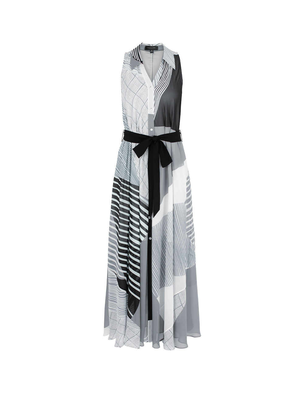 MARYLING Lapel sleeveless striped Print Midi Dress