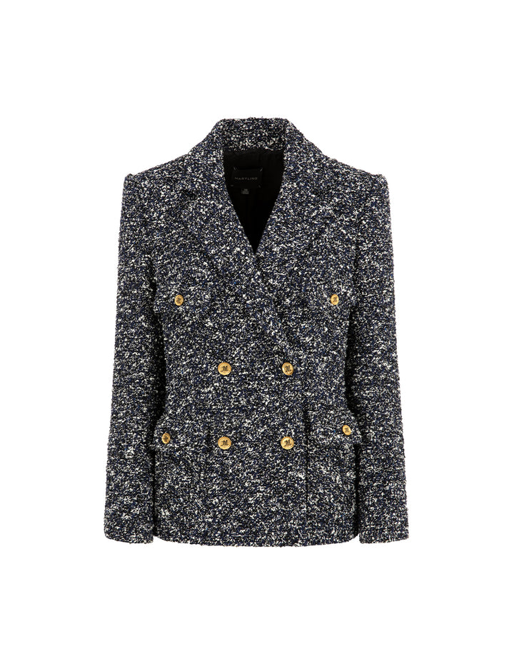 MARYLING Lapel Long-Sleeve Tweed Double-Breasted Blazer