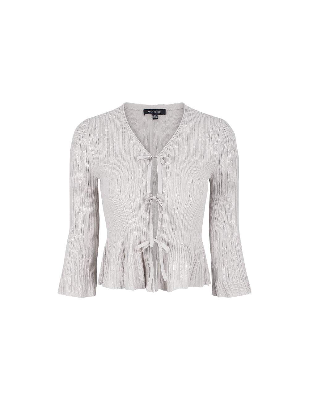 MARYLING V-neck Long-Sleeve Tie Ribbed Textured Knitted Cardigan