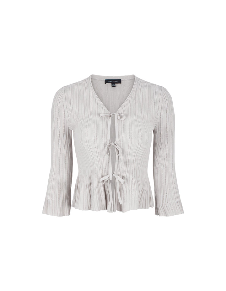 MARYLING V-neck Long-Sleeve Tie Ribbed Textured Knitted Cardigan