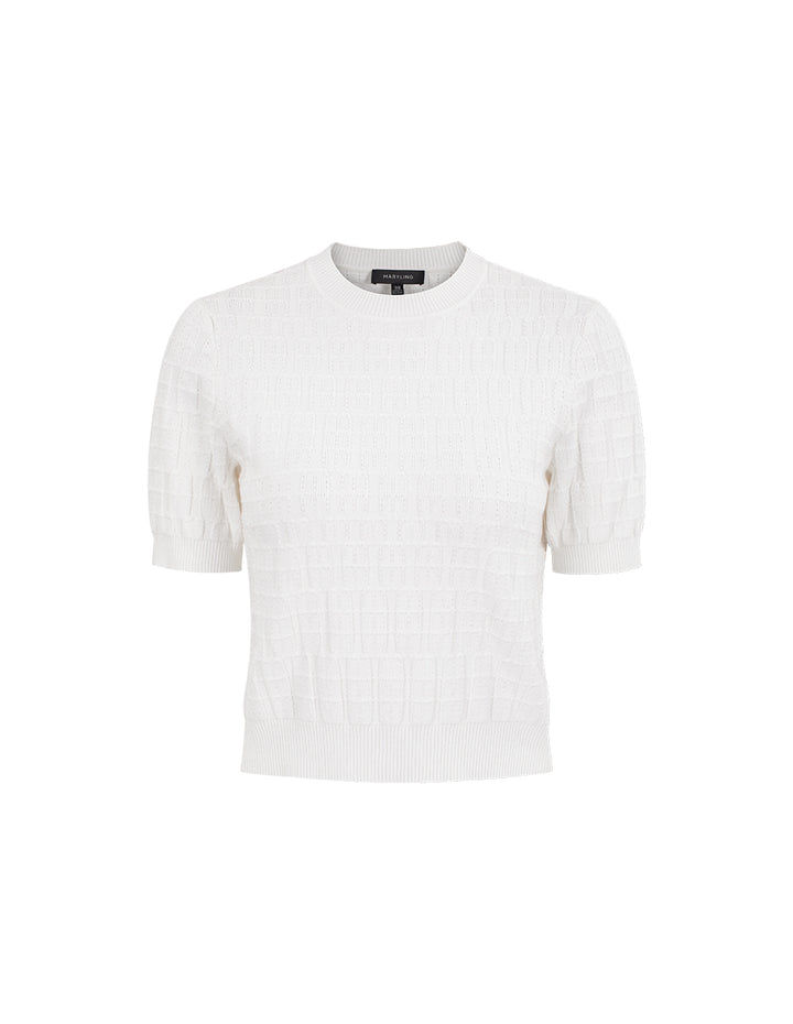 MARYLING Ribbed Round Neck Short Sleeve Knit Top