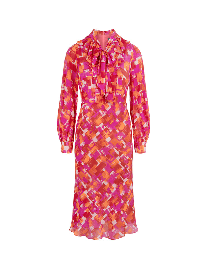 MARYLING Pink Checkered Ruffled Fishtail Dress