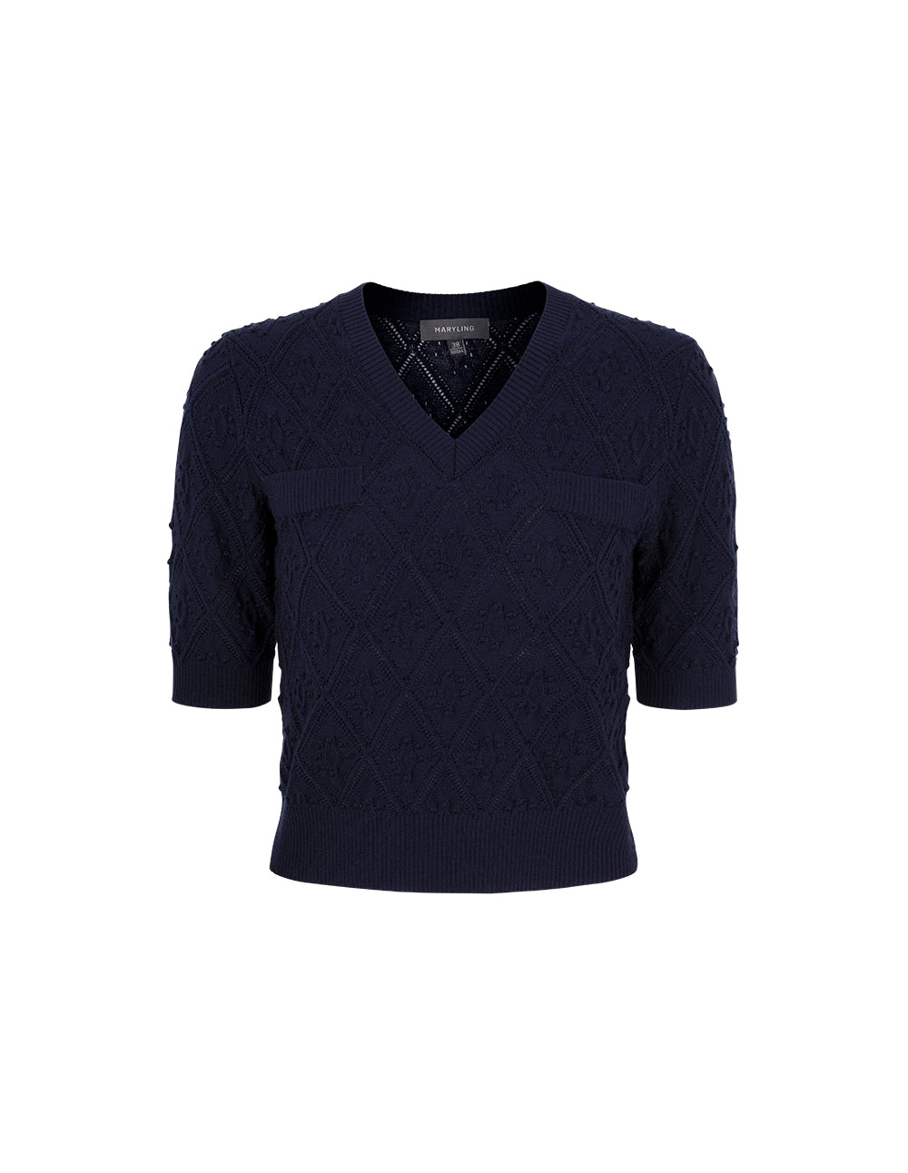 MARYLING V-Neck Short-Sleeve Diamond Check Cardigan