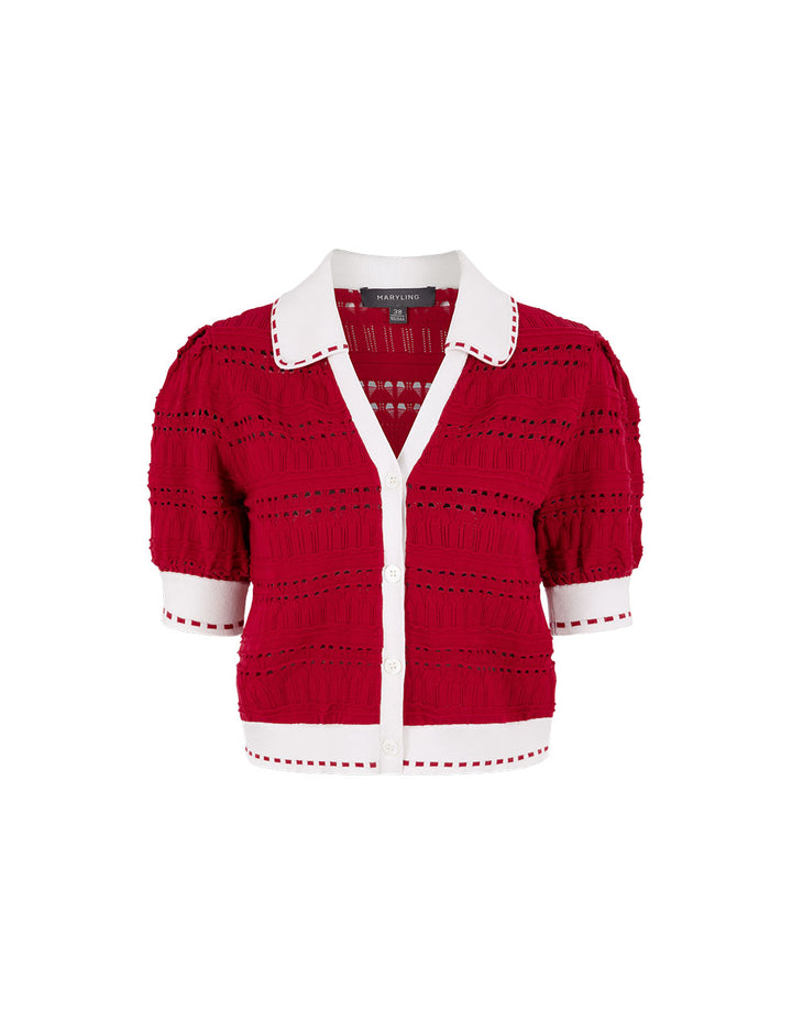 MARYLING Contrast Colour V-Neck Knitted Sweater