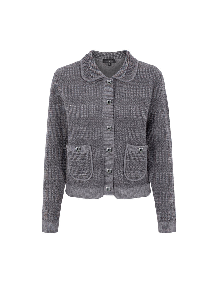 MARYLING Collar Long Sleeve Sequined Wool Knit Cardigan