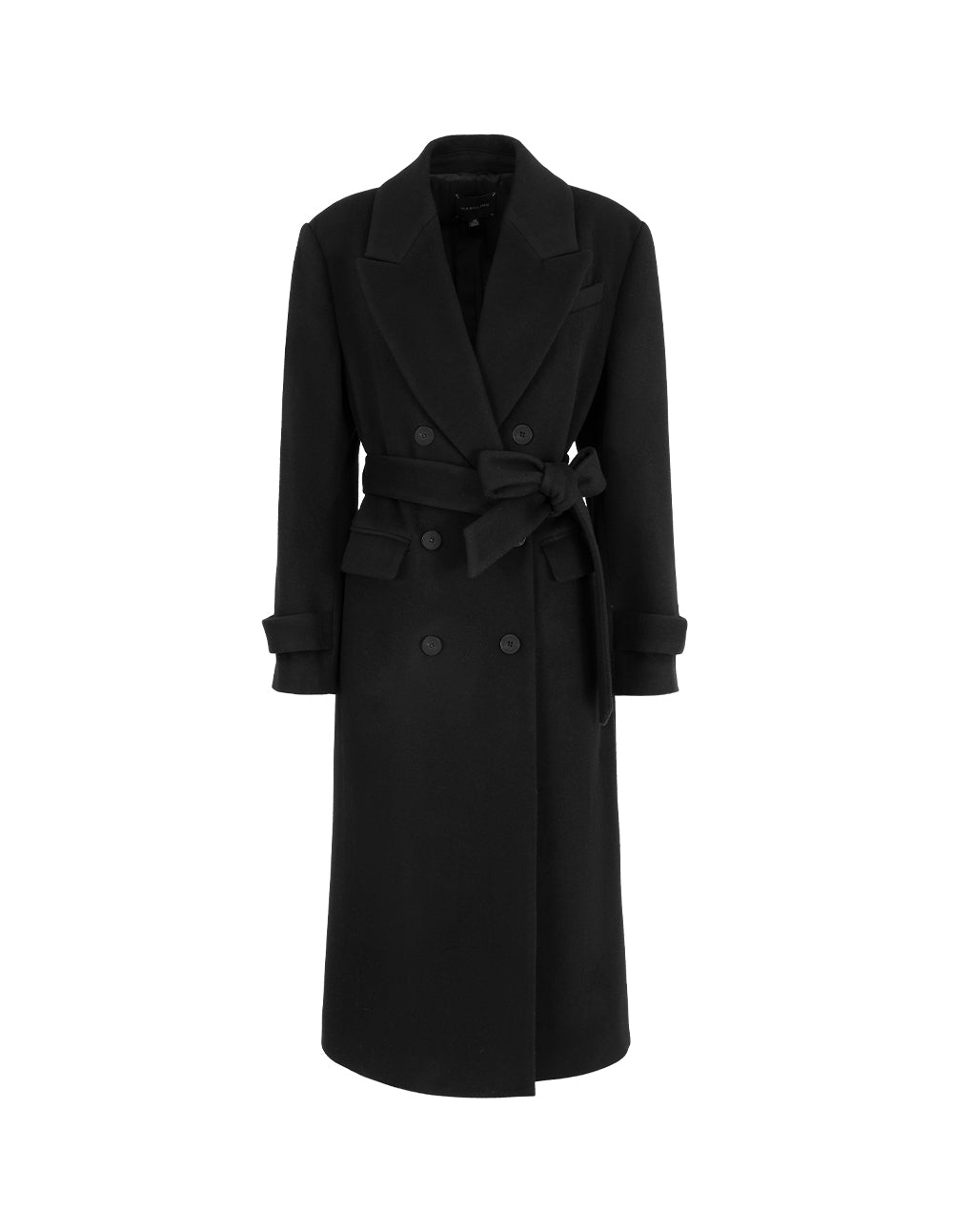 MARYLING Black Notched Lapel Wrap H-Shaped Belted Wool Coat