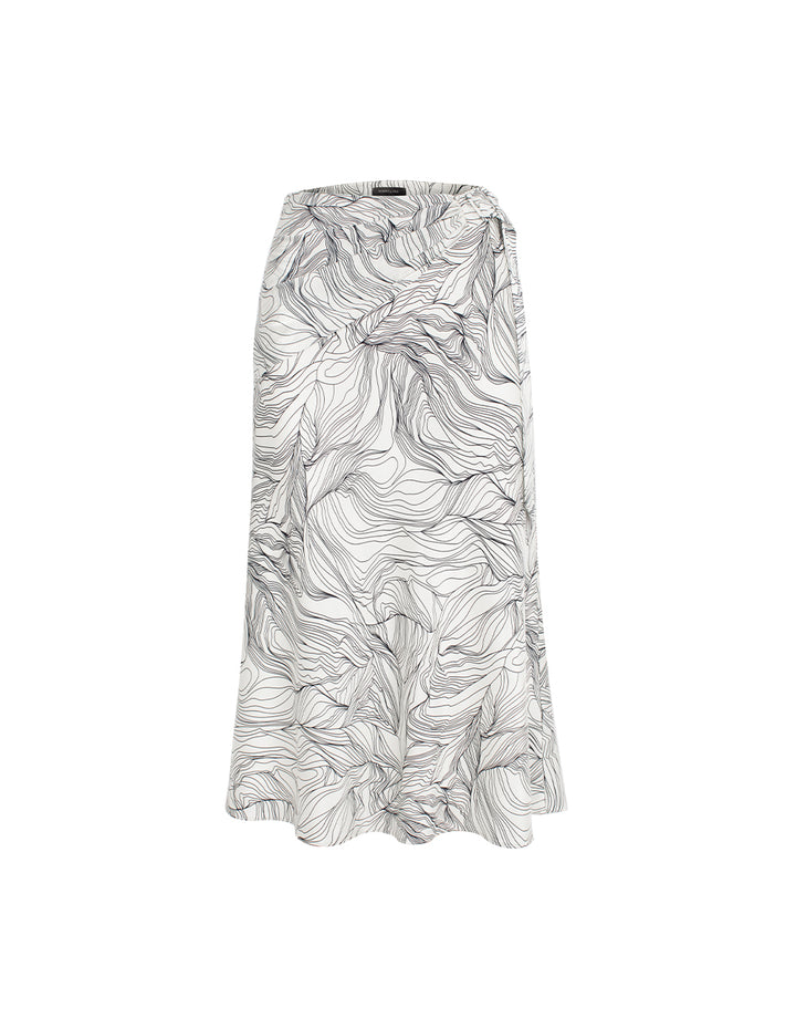 MARYLING Black & White Floral-Print Silk Mermaid Knee-Length Skirt