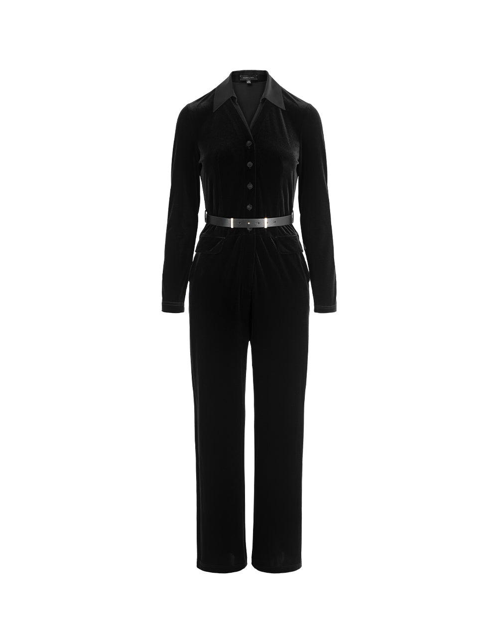 MARYLING Silk Satin Jumpsuit with V-Neck and Long Bubble Sleeves