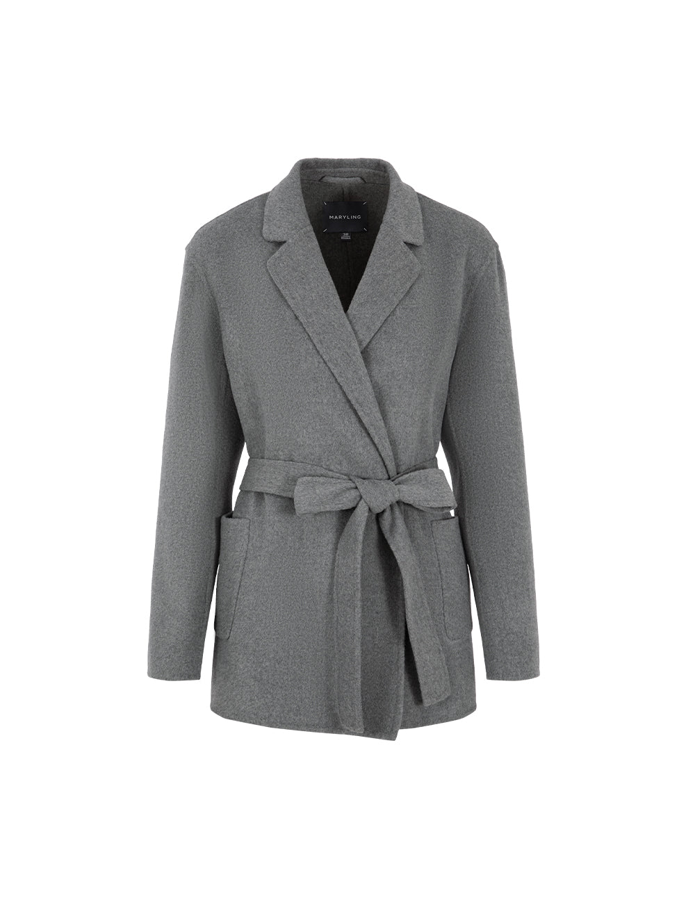 MARYLING Notched Lapel Wrap Belted Double-Faced Wool Coat