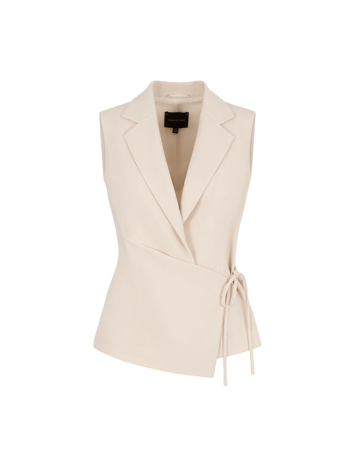 MARYLING Peaked Lapel Sleeveless Wrap-Tie Top