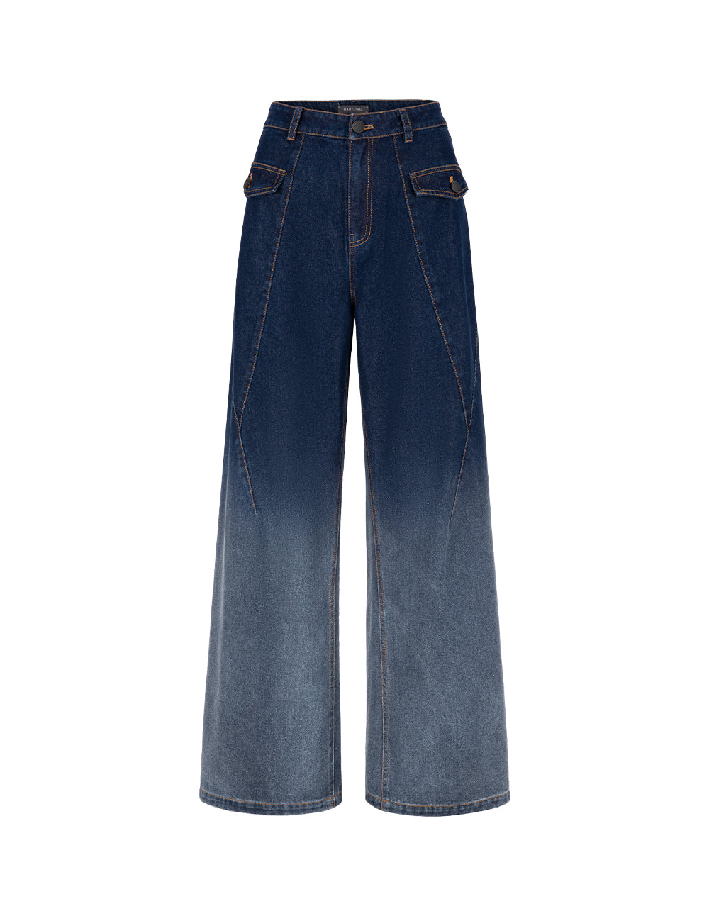 MARYLING Straight Wide-Leg Dark Blue Gradient Washed Denim Pants