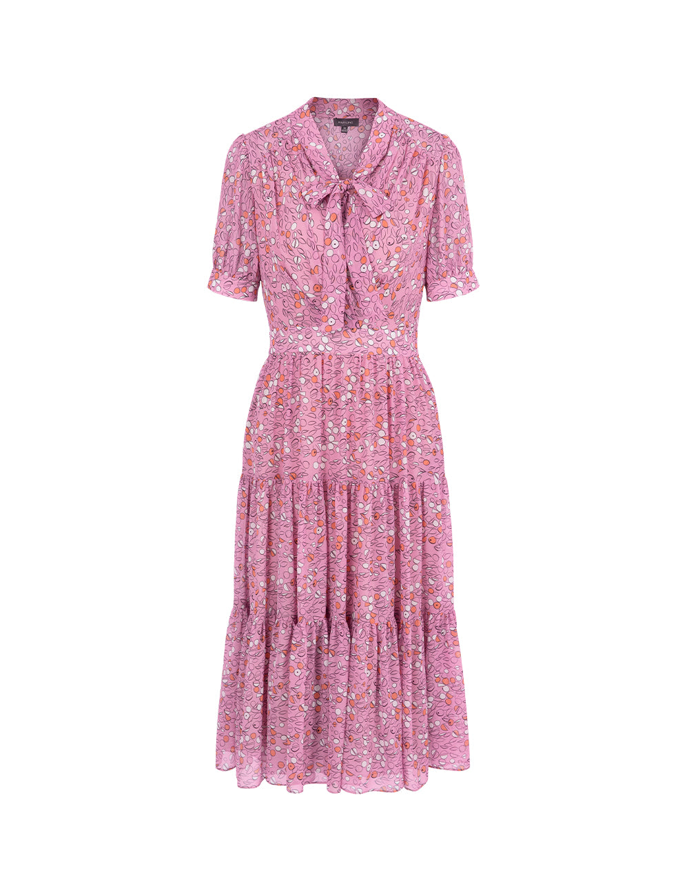 MARYLING Ribbon Pleated Short-Sleeved Dress