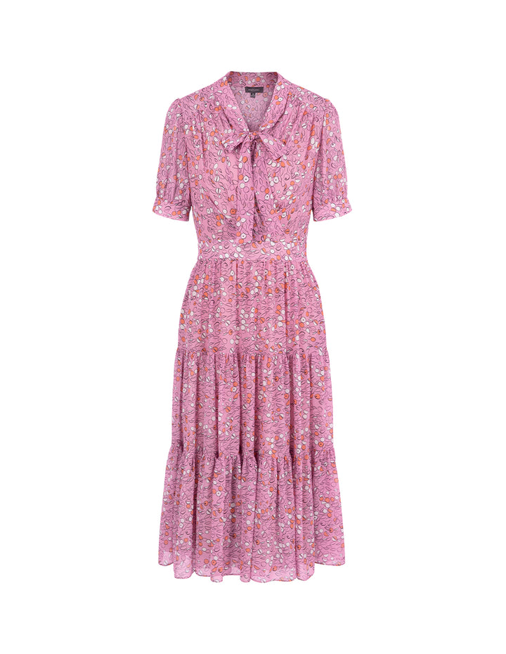 MARYLING Ribbon Pleated Short-Sleeved Dress