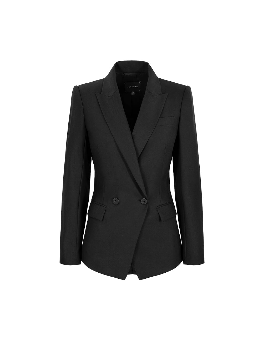 MARYLING Black Peaked Lapel Double-Breasted Blazer