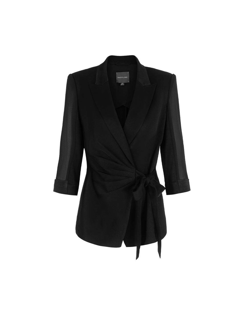 MARYLING Lapel Tie-Tie 3/4 Sleeves Patchwork Wrap Blazer