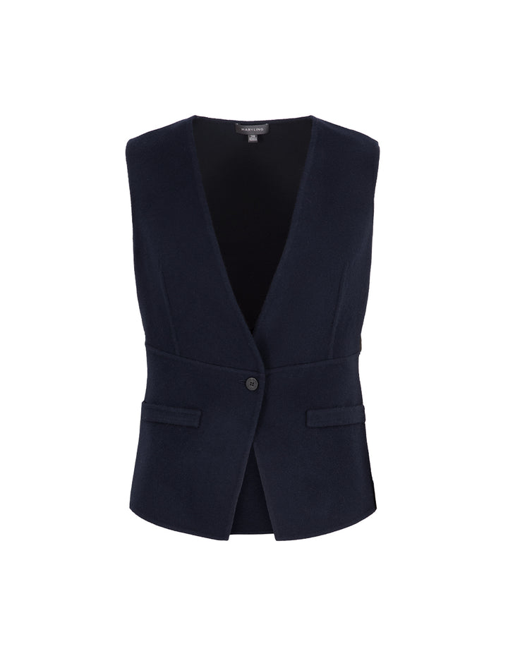 MARYLING Dark Blue V-Neck Double-Sided Woolen Vest