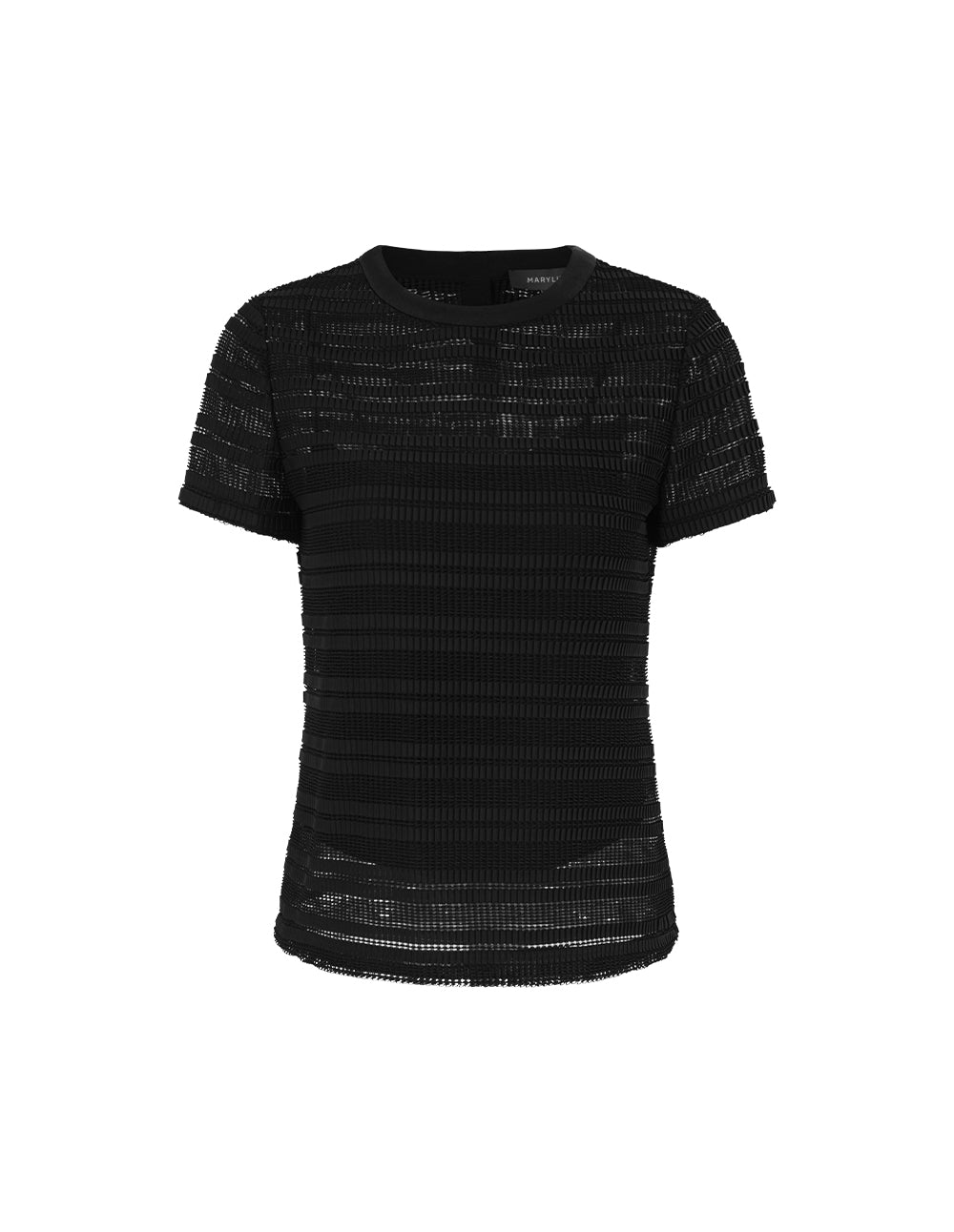 MARYLING Round Neck Short Sleeve Hollow Black Knit Top