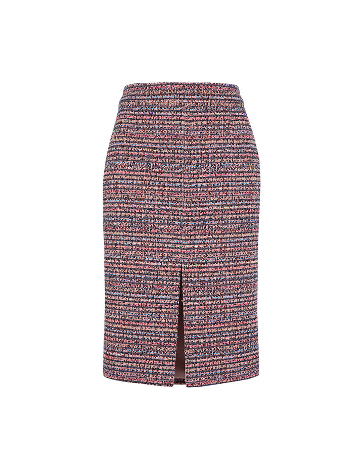 MARYLING Pink Striped Slit Tweed Skirt