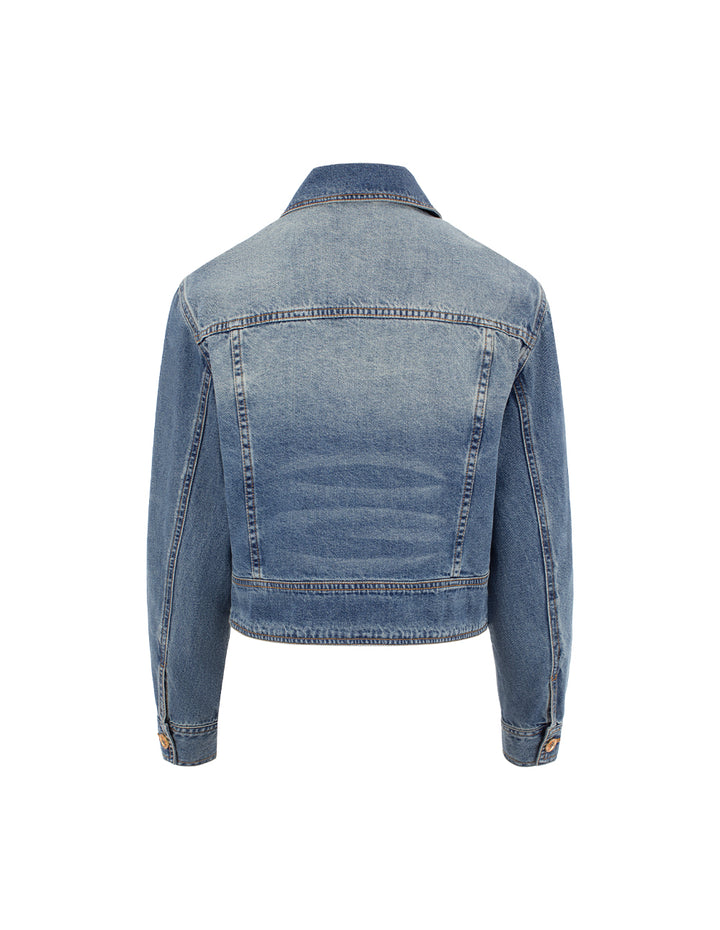 MARYLING Blue Denim Long-Sleeve Cropped Jacket