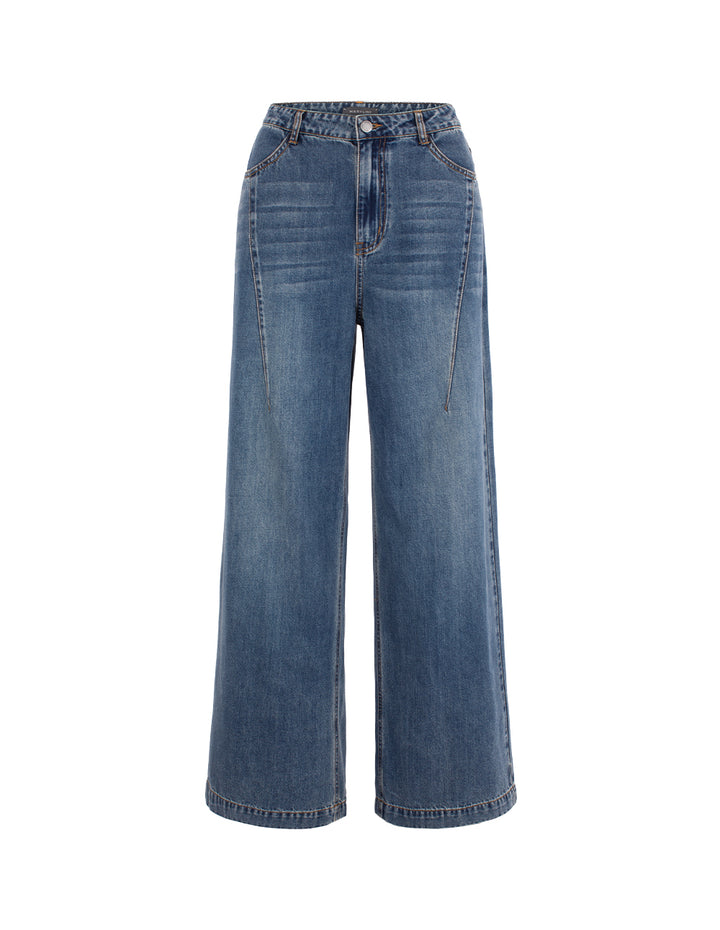 MARYLING Loose Fit Straight Leg Washed Blue Jeans