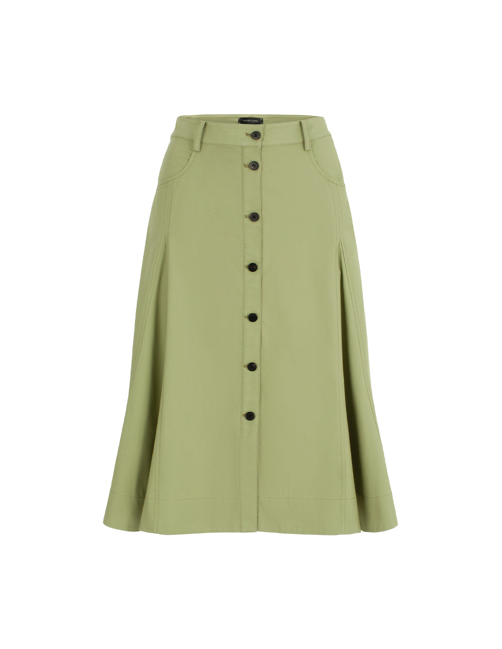 MARYLING Single-Breasted Waist-Cinched A-Line Knee-Length Skirt