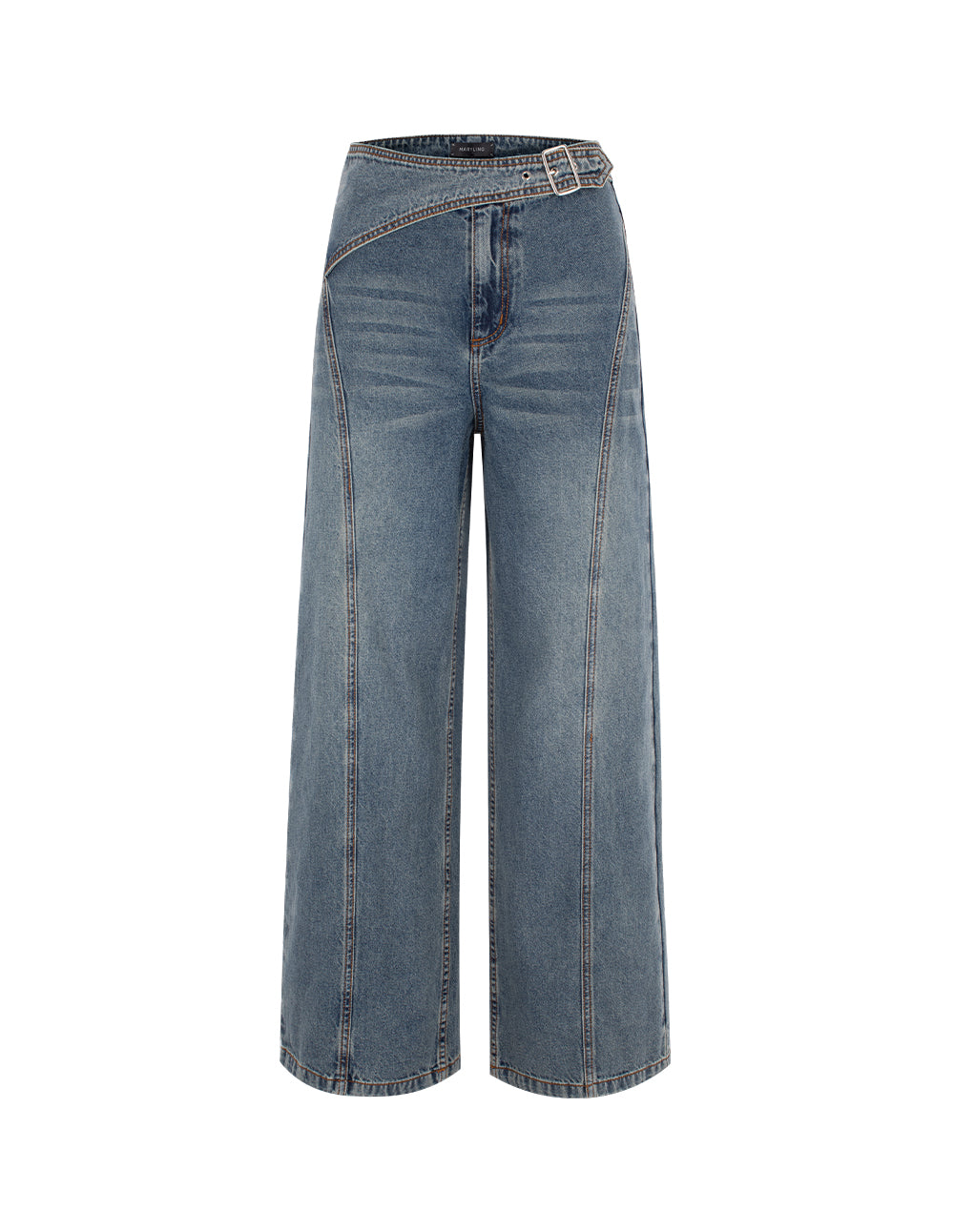MARYLING Blue Asymmetric Washed Denim Jeans