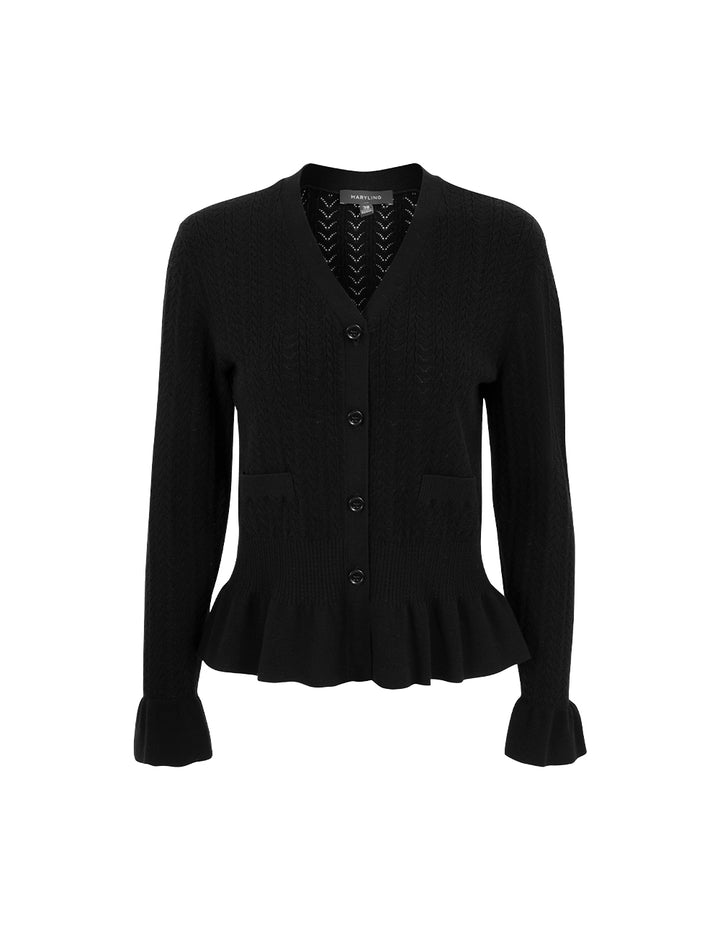 MARYLING V-neck Long-Sleeve Ruffle-Trim Knit Cardigan