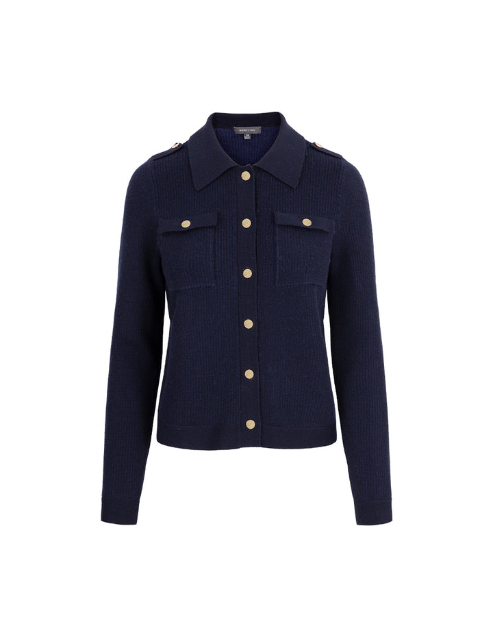 MARYLING Shirt Collar Long Sleeve Knitted Cardigan