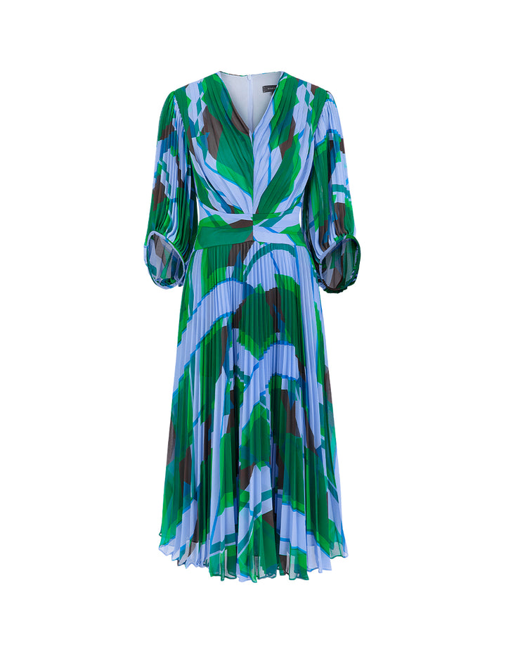 MARYLING V-Neck Mid-Length Sleeve A-Line Printed Dress