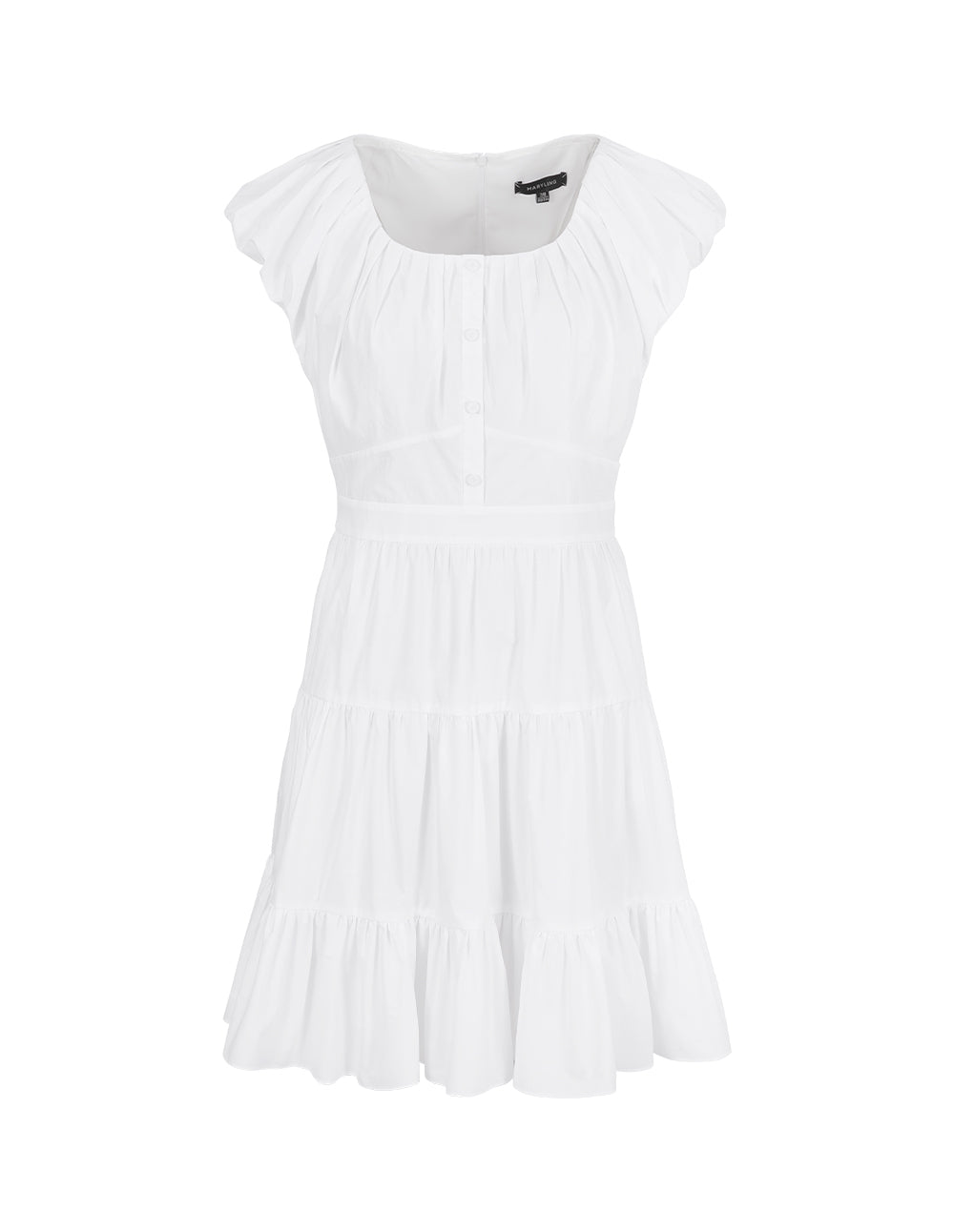 MARYLING Puff Sleeve Pleated Cotton Dress