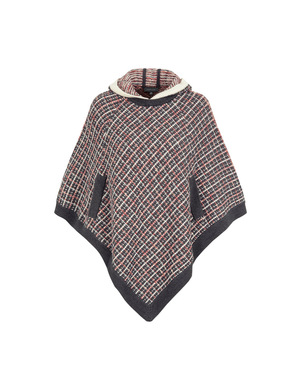 MARYLING Red And Black Hooded Knitted Plaid Shawl