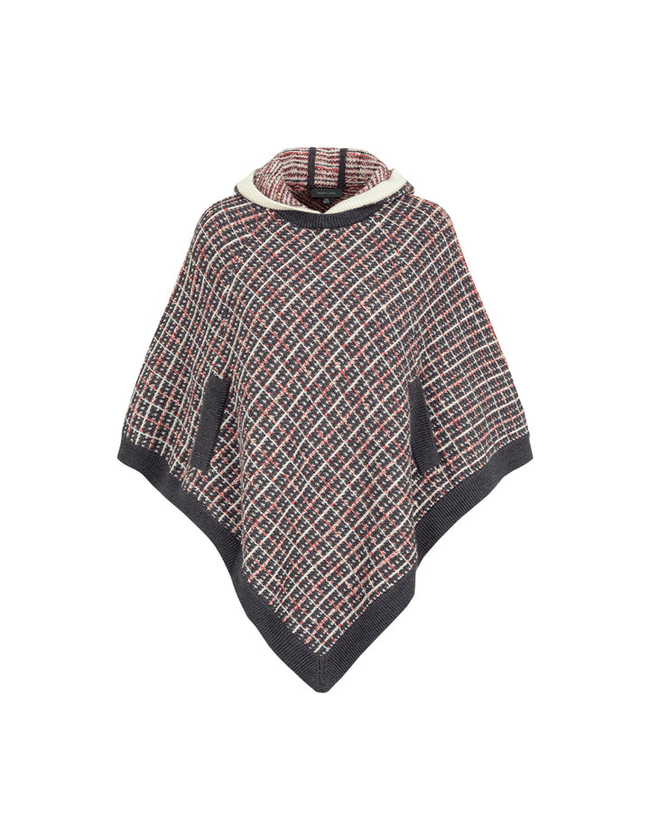 MARYLING Red And Black Hooded Knitted Plaid Shawl