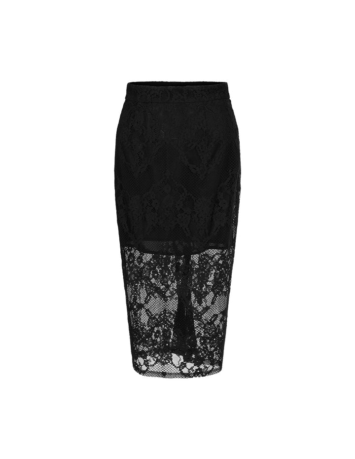 MARYLING Black Lace Pencil Skirt