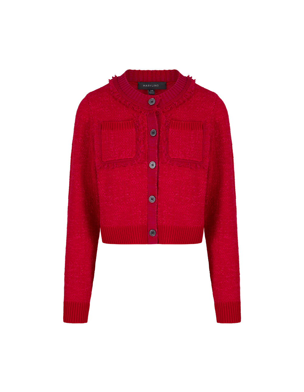 MARYLING Berry Red Crew Neck Knitted Cardigan