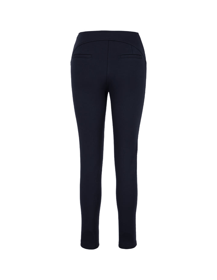 MARYLING Dark Blue Curved Line-Cut Slim Fit Stretch Pants