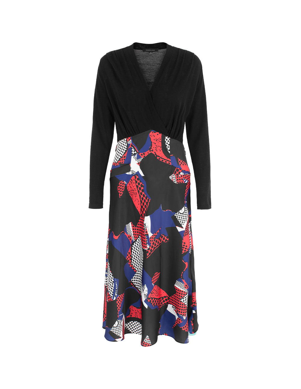 MARYLING V-Neck Long Sleeve Patchwork Printed Knit Dress