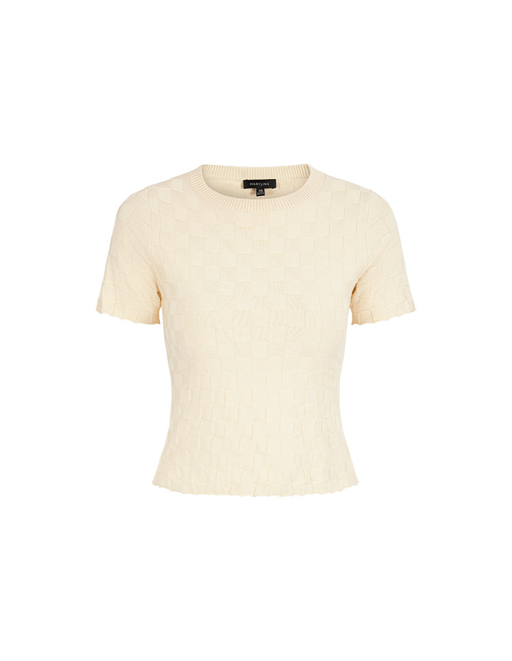 MARYLING Round-Neck Short-Sleeve Grid Breathable Cotton Knit Top