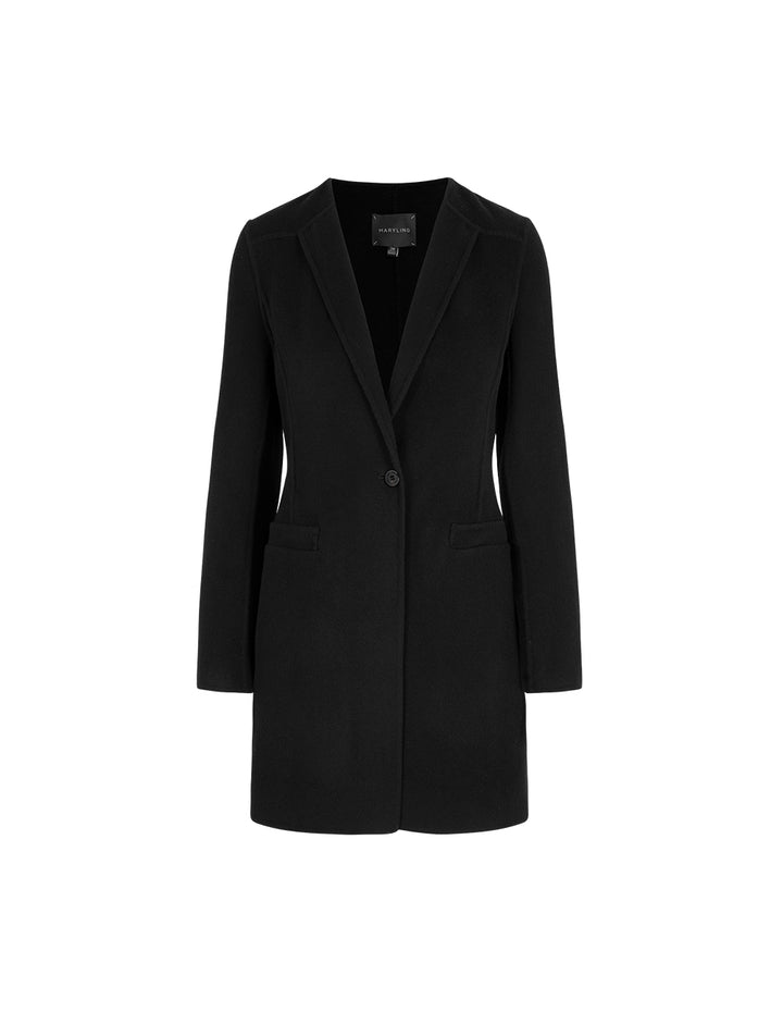 MARYLING Black V-Neck Single-Breasted Silk-Wool Coat