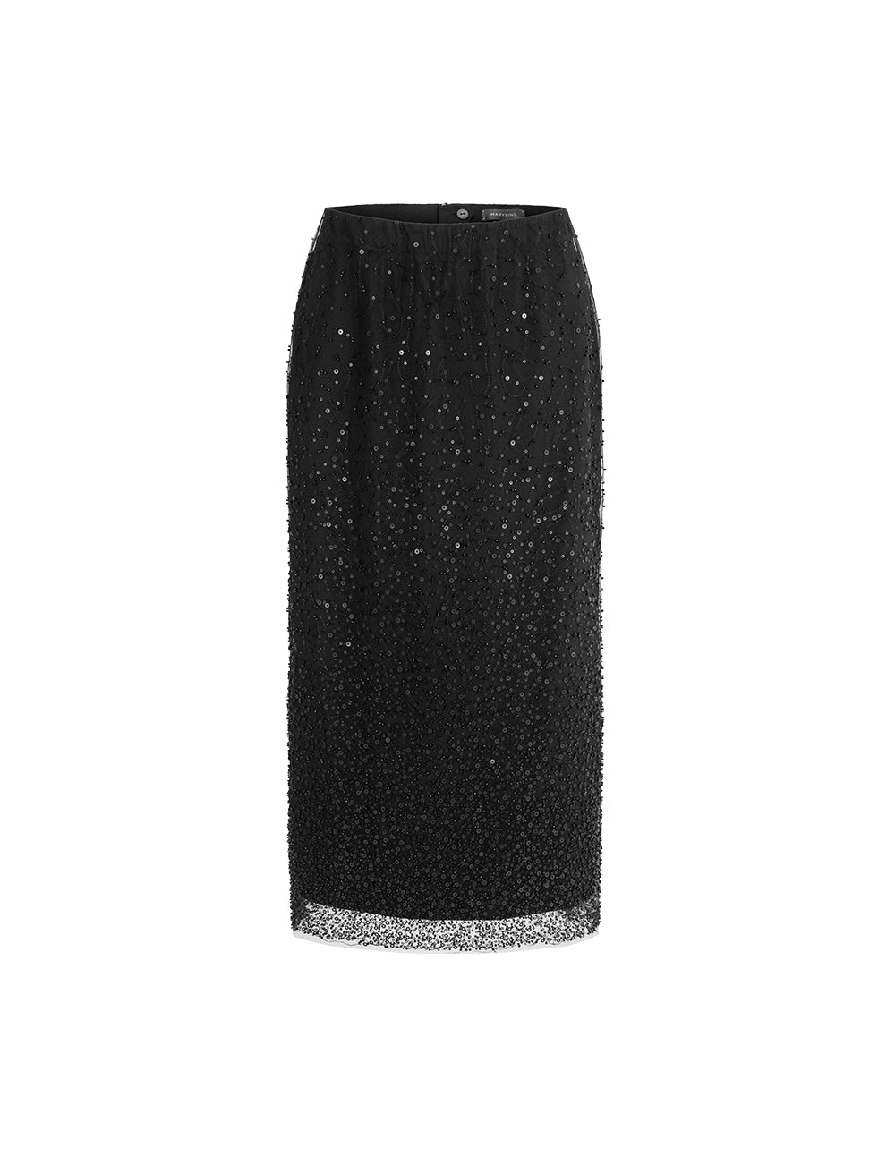 MARYLING Black Shiny Double-Layer High-Waisted Straight Skirt