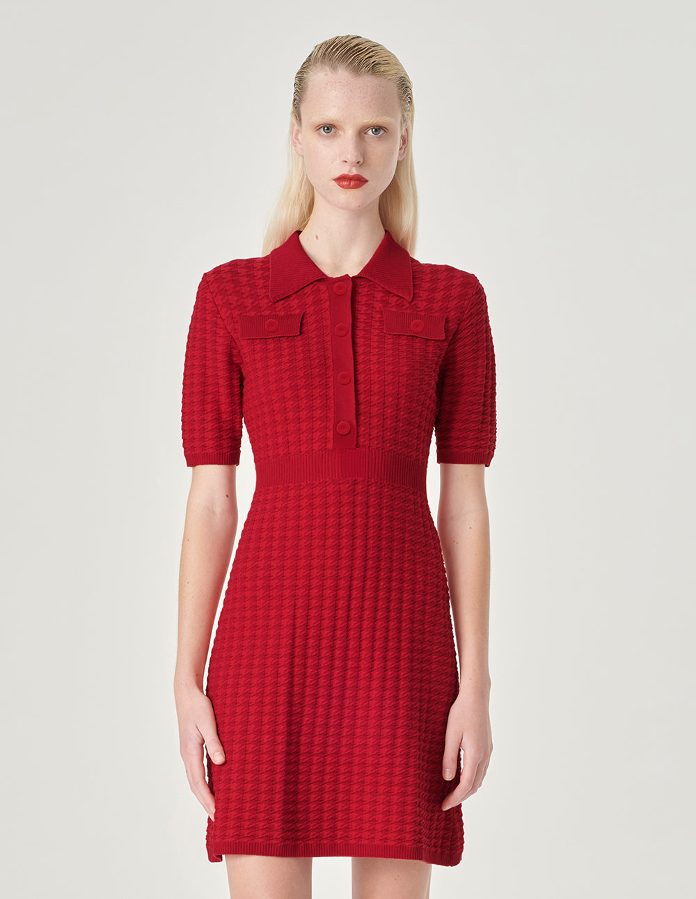 MARYLING Shirt Collar Knitted Dress