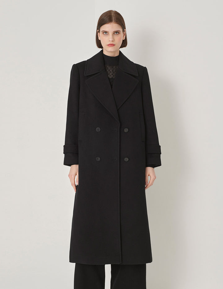 MARYLING Wide-Shouldered Double-Breasted Long Coat