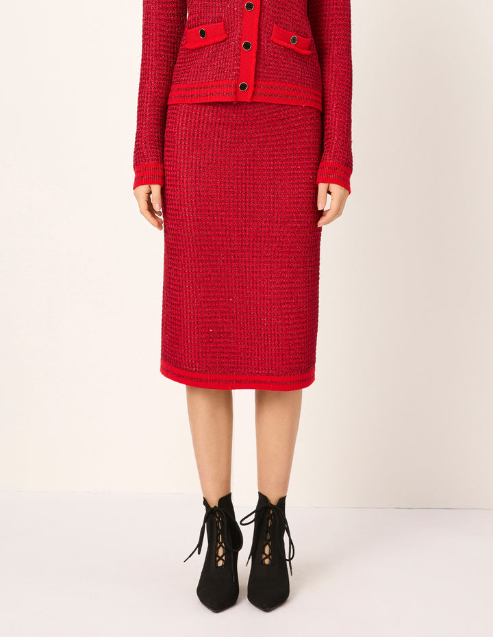 MARYLING Bright Red Straight Knee-Length Knit Skirt