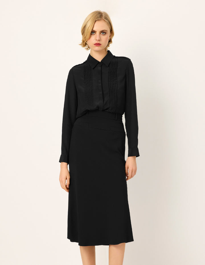 MARYLING Striped Long-Sleeve Silk Blouse