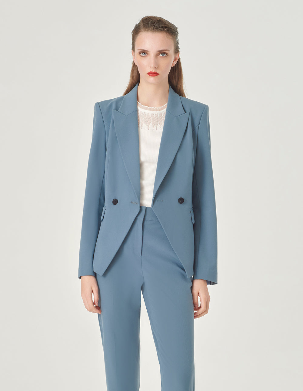 MARYLING Peaked Collar Double-Breasted Long-Sleeve Blazer
